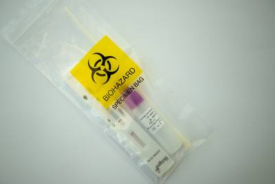 Plastic bag containing medical waste of a covid test